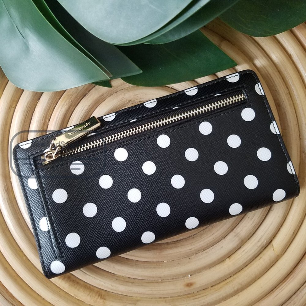 Kate Spade NWT Staci Large Wallet Polka Black Polka Dot Saffiano Leather - Picture 5 of 10